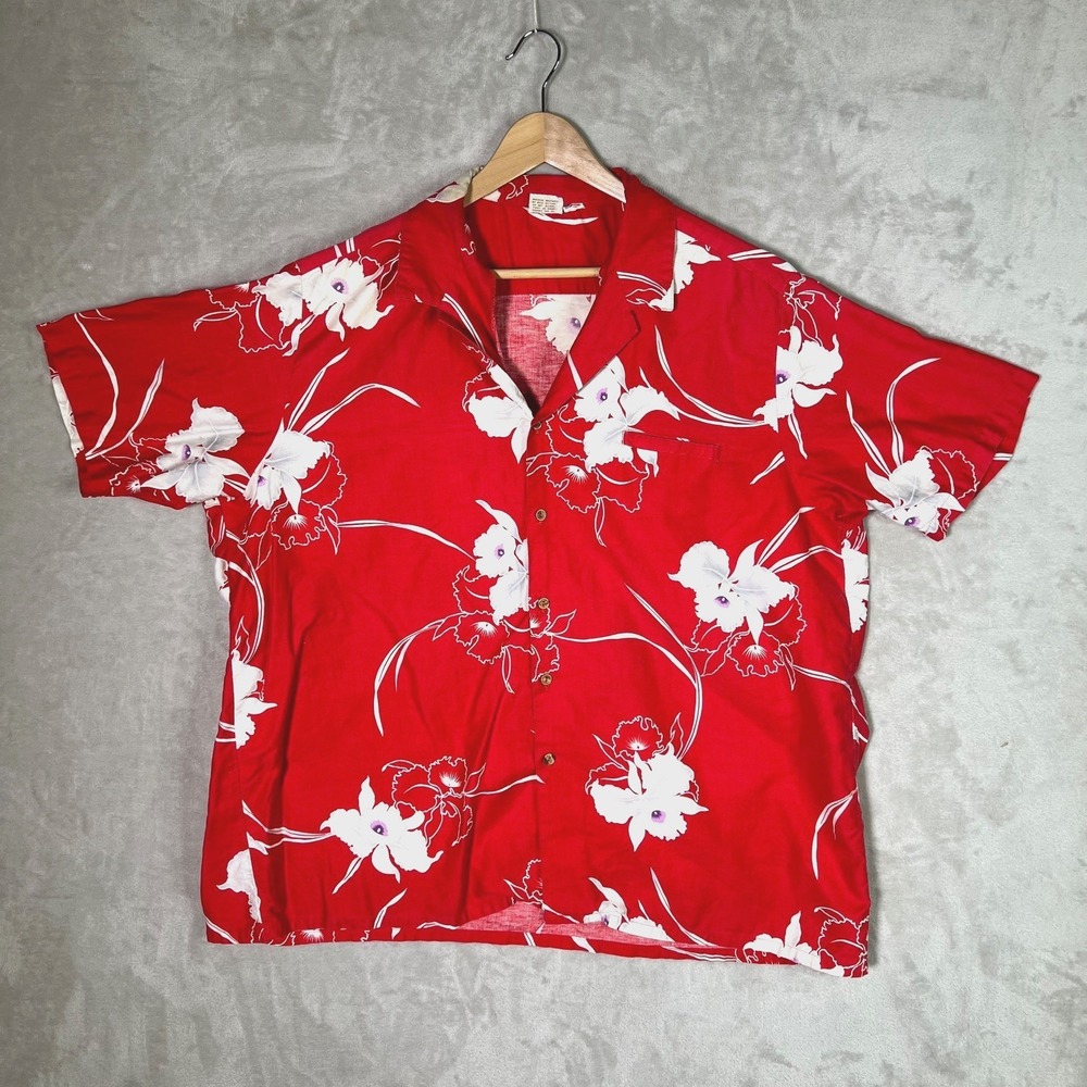 Vintage 80s 90s Barefoot In‎ Paradise Hawaiian Shirt 4XL* Red Orchid Floral USA
